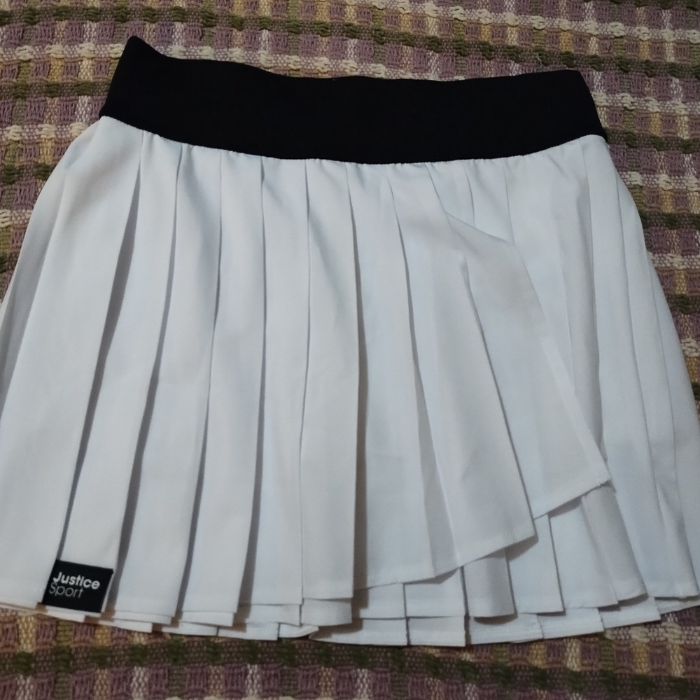 Justice Sport White and Black Pleated Skater Skirt